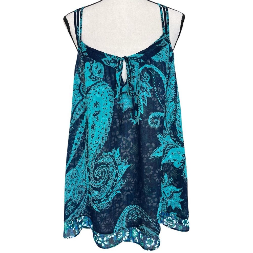 Express Navy and Teal Paisley Tank Top